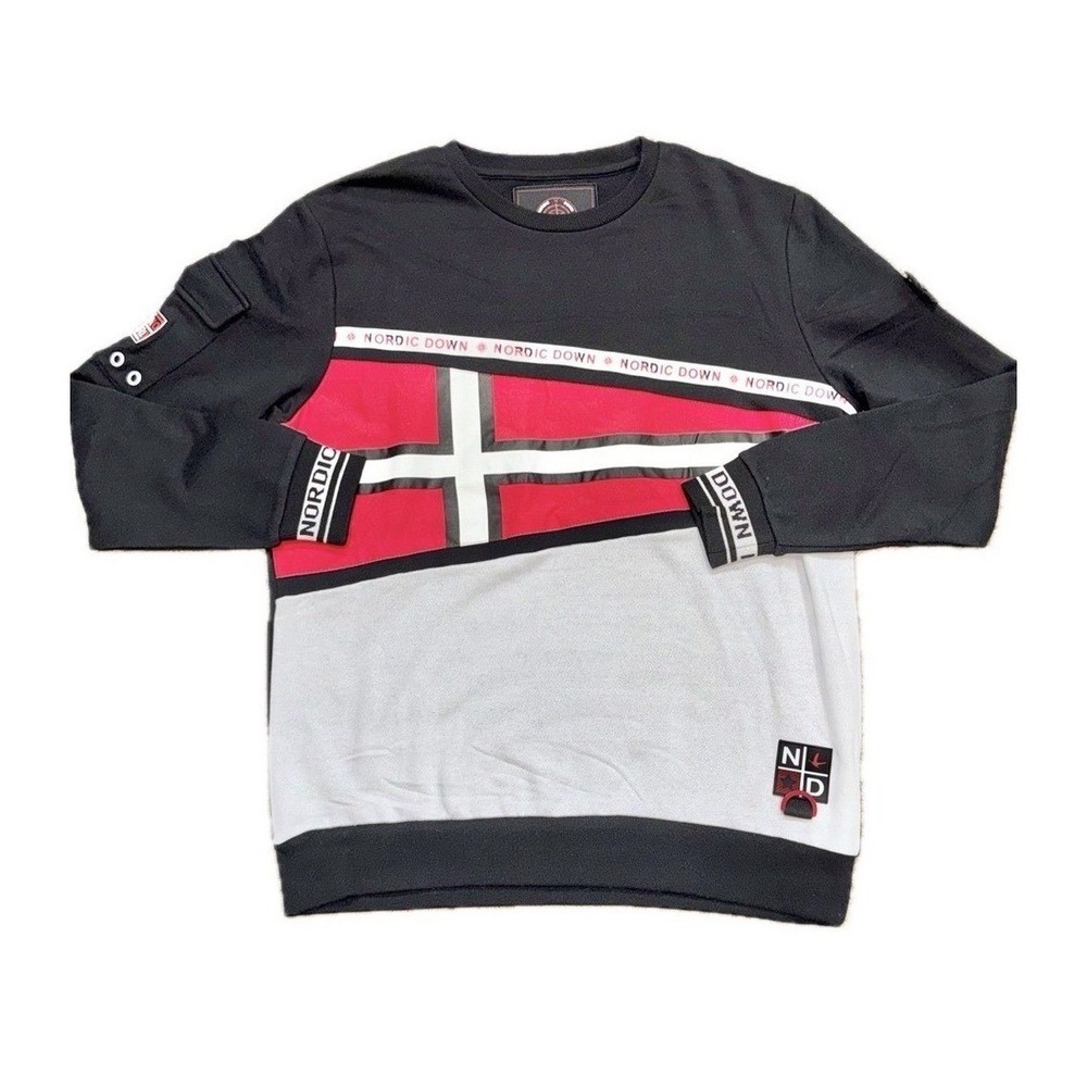 NORDIC‎ DOWN NWT Norway Flag Crewneck Sweatshirt Utility Pocket Black Red | XL
